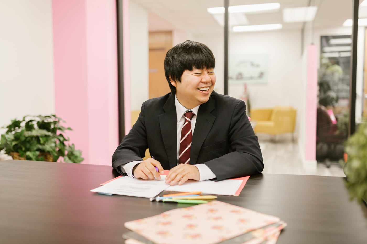 Student smiling during a mock interview session